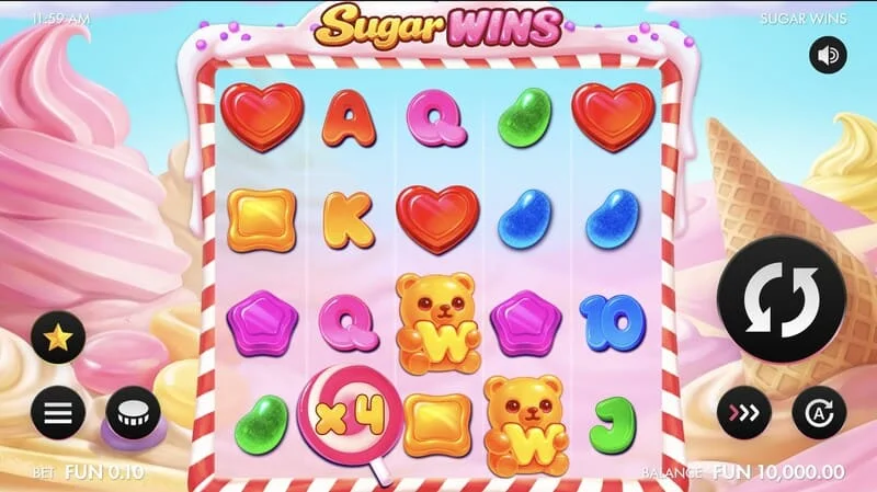 Sugar Wins - skrini ya mchezo ikiwa na reli 5x4